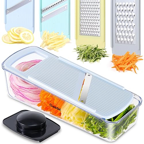 Geedel Mandolina de Cocina Per La Cucina, Cortador de Verdura 4 in 1 con contenitore, Multifuncional Ralladores de Cocina per Verdure, Frutta, Formaggio.
