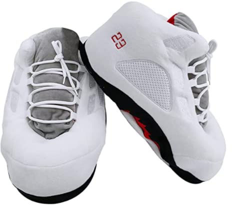 KZK KrazeKickz Sneaker Slippers for Adults - Fluffy Slides for Women & Men - Unisex (AJ5 White)