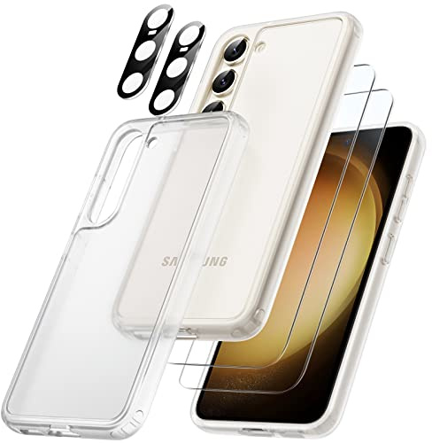 JETech 5 in 1 Matte Case for Samsung Galaxy S23 5G 6.1-Inch with 2 Screen Protector and 2 Camera Lens Protector, Translucent Back Protective Phone Cover, Tempered Glass Film (Frosted Clear)