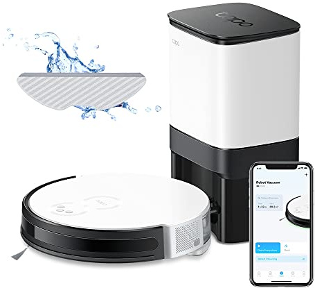 TP-Link Tapo RV10 Plus Aspiradora robótica y trapeador + Base Inteligente de Vaciado automático, succión de 4 Niveles de 2000 Pa, Compatible con Google Assistant y Alexa | Carga automática |