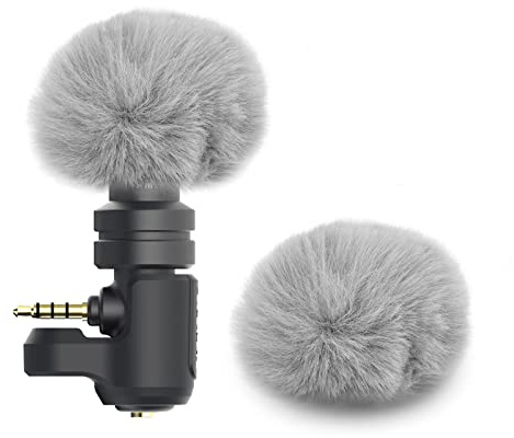 Geekria Furry Windschutzscheibe kompatibel mit RODE VideoMicro, VideoMic Me, VideoMic Me-C, Mic DeadCat Windabdeckung Muff, Windbuster, Windjammer, Flusenabdeckung Windschutzscheibe (Grau/2 Stück)