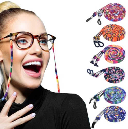 DONQL 6Pcs Eyeglasses Straps Chain, 5mm Nylon Non-Slip Spectacles Strap Glasses Adjustable Neck Cord Retainer Lanyard 73cm / 28.74inch Bohemia Spec Lanyard for Women Men