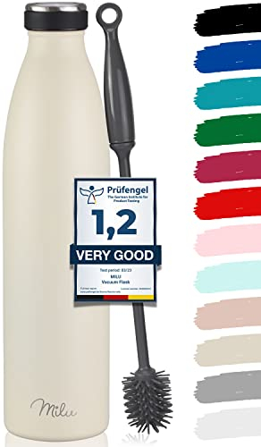 Milu Edelstahl Trinkflasche 350ml, 500ml, 750ml, 1000ml, 1.5L – Thermosflasche, Isolierte Wasserflasche, Auslaufsichere Isolierflasche doppelwandig, Kohlensäure geeignet (Buttercream, 1500ml)