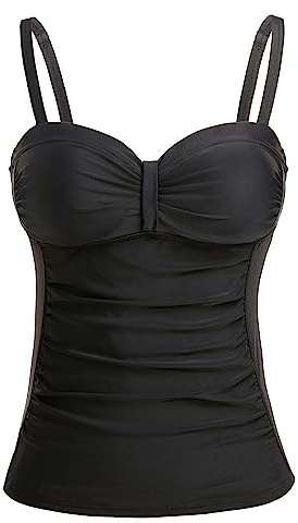 Talisea Damen-Tankini-Top mit Bügel, Bauchkontrolle, Badeanzug, Top, Push-Up-Badeanzug, Oberteil ohne Unterteil, Schwarz, Large