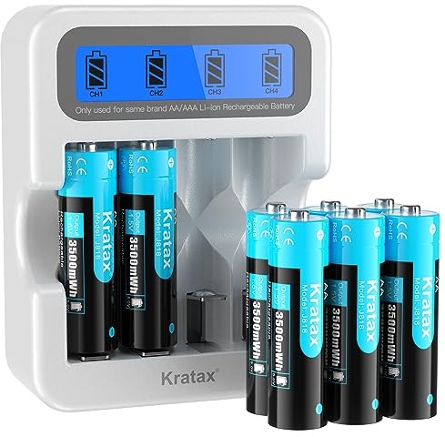 Kratax Wiederaufladbare 1,5V AA Akku, 8 Stück 1,5V AA Akku Lithium mit LCD-Display Ladegerät, 3500mWh mit 1600 Ladezyklen, Kompatibel mit Blink Camera VR/AR Headset Xbox Controller