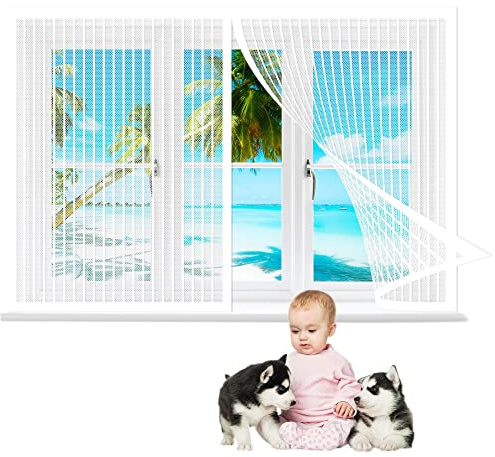 Fliegengitter Fenster 110 x 100 cm, Insektenschutz Insektenschutzgitter Terrassentür, Auto Schließen Faltbar für Windows/Wohnzimmer Fenstern, Weiß