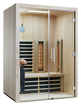 Infraworld Infrarotkabine TrioSol Glas 145 Fichte VG 145x112 cm mit 2 ABC-Strahler Salzverdampfer