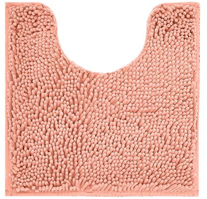 Reyox Chenille Badematte mit WC Ausschnitt, rutschfest Waschbar Badezimmerteppich, Weicher Absorbierende WC Vorleger, Toilettenteppich in U-Form Orange 2
