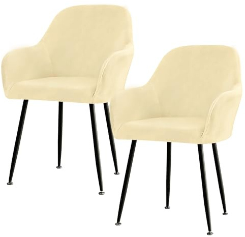 Betylifoy Stretch Stuhlbezug Stuhlhusse 2er Set Stuhlhussen mit Armlehne | Elastischer Stuhlbezug Abnehmbare Stuhlbezug Braun Schonbezug für Esszimmer Wohnzimmer Hochzeit Partys Deko (Cremefarben)