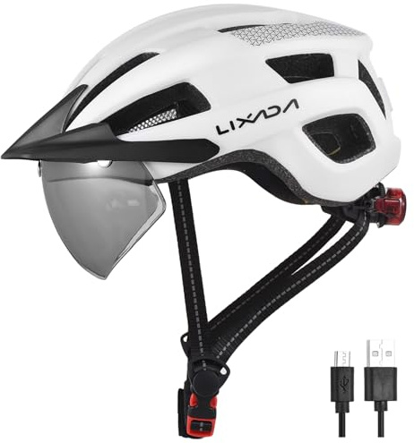 Lixada Bike Helmet with USB Rechargeable LED Light Magnetic Goggle Sun Visor for Men Women 54-62cm