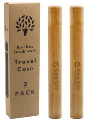 Gaia Guy Custodia da viaggio in bambù, confezione da 2, porta spazzolino portatile in bambù, ideale per viaggi senza plastica, campeggio e vita senza sprechi