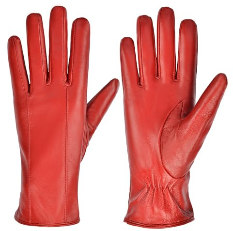 MGGMOKAY Damen Lederhandschuhe Touchscreen Handschuhe Warm Echtes Leder mit Kaschmir Gefüttert