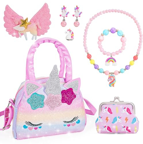 Adeokay Einhorn Handtasche und Schmuckset für Mädchen - Spielzeug ab 3-6 Jahre