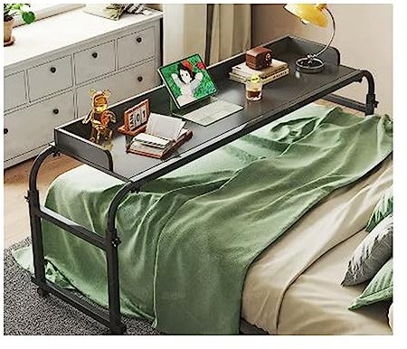 RCJCQSR Verstellbarer Überbetttisch, Mobiler Schreibtisch Laptopwagen Computertisch Für Das Heimbür Höhen- Und Breitenverstellbar Steharbeitsplatz Mit Rollen Überbettschreibtisch(Color:Schwarz)