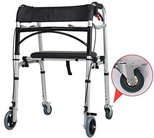 Faltbarer Rollator für ältere Menschen, Rollator mit 4 Rädern und Badesitz, faltbarer Senioren-Gehhilfe für den Innen- und Außenbereich, Aluminiumrahmen
