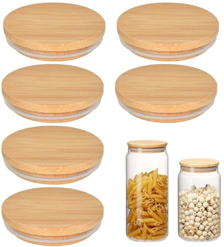 6Pack 80mm Bamboo Lids for Gü Pots,Jars Lid with Silicone Sealing,Leakproof Airtight Bamboos Lids,Reusable Wood Sealing Lid,for Glass Jars, Drinking and Food Storage (Bamboo)