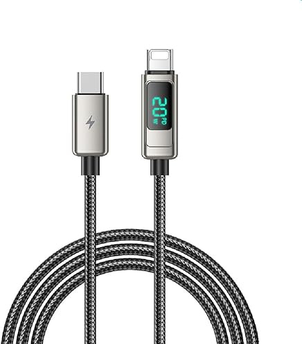 VEN-DENS Cable de datos de carga rápida - Cable USB C a Lightning - 20 W PD - Pantalla digital inteligente para iPhone 10, 11, 12, 13, 14 Pro Max, XR XS X, Airpods, iPad y más (1,5 m)