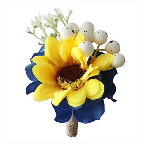 ZHDOKA Hochzeits-Boutonniere-Set, Künstliche Sonnenblumen-Ansteckblume mit Anstecknadel, Handgefertigte Gelbe Sonnenblumen-Ansteckblume für Hochzeitszeremonie, Jubiläum, Dinnerparty und(4 Stück)