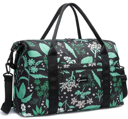 HSTWODE Sporttasche Reisetasche Groß Gym Bag Faltbar Schwimmtasche Trainingstasche Leicht Duffel Bag für Sport Fitness Reisen geeignet für Männer und Frauen (Blumen- und Grasmotive)
