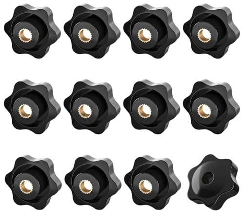 ORTAVA 12 stycken stjärnhandtagsmuttrar M8, stjärnhandtagsskruv yttre diameter 32 mm, räfflad skruv inre gänga mässing, stjärnhandtag för möbler, mekaniska, verktygsmaskiner (svart) | Ribbskruv inre gänga mässing för maskiner, möbler, verktygsmaskiner, träningsutrustning