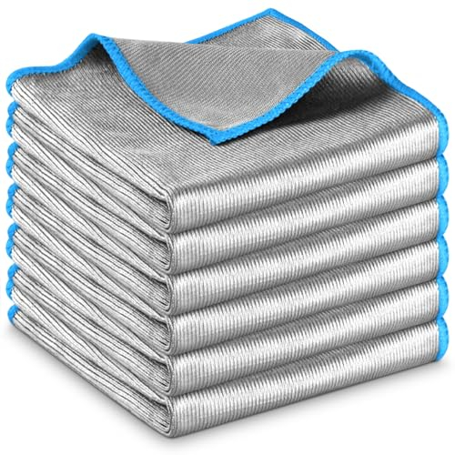 Airlab Chiffon Magique Microfibre, 6X Serviette Sans Trace Absorbant Polissage, Lingette Essuie pour Vitre Verre Lunette Miroir Vaisselle Cuisine Menage Voiture, Torchon Nettoyage Réutilisable Lavable