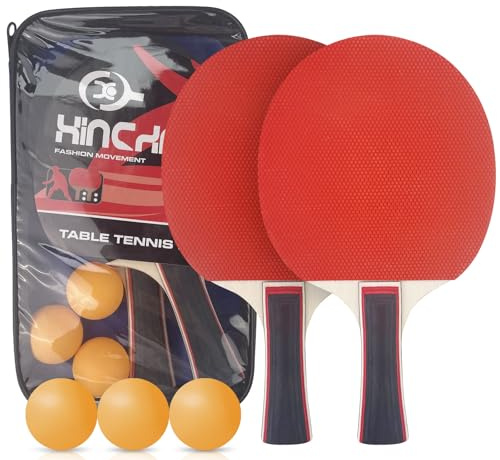 Dunkwckore Tischtennisschläger Set, Ping Pong Set 2 Tischtennis-Schläge + 3 Tischtennis-Bälle+ Tischtennishülle, Table Tennis Racket für Anfänger, Amateure, Fortgeschrittene und Familienunterhaltung
