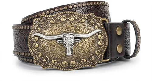 KorhLeoh Herren Damen Cowboy Gürtel Landhaus Cowboy Stil Cowboy Gürtel, braun, for 91-104cm waist