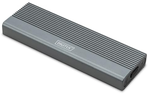 DIGITUS M.2 SSD-Gehäuse – USB 3.1 Gen2 Typ-C – bis zu 10 Gbit/s – Für SATA & NVMe-SSDs bis 8 TB – Für 2230/2242/2260/2280 SSDs – Werkzeuglos – Aluminiumgehäuse – Plug & Play – Grau