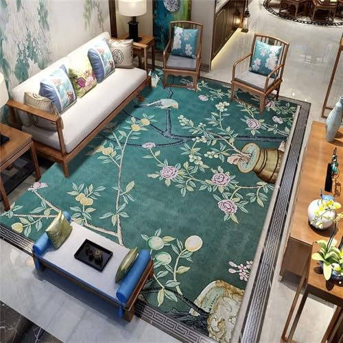 RUGMRZ Fleckerlteppich Esstisch Groß Rutschfester grüner Teppich Schlafzimmer Wohnzimmer Heimdekoration waschbar Teppichboden Auslegware 200X300CM