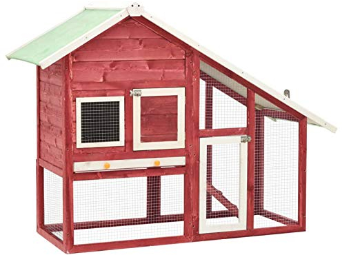 Sufrk Kaninchenstall Rot und Weiß 140x63x120 cm Kaninchenhaus Outdoor Tanne Massivholz