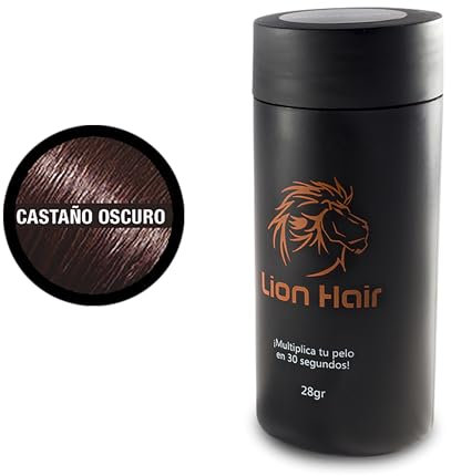 LION HAIR. Fibre capillari 28 g. Moltiplica i capelli in 30 secondi. Densificatore dei capelli. Microfibre di cotone per uomo e donna. (Dark Brown (castano scuro))
