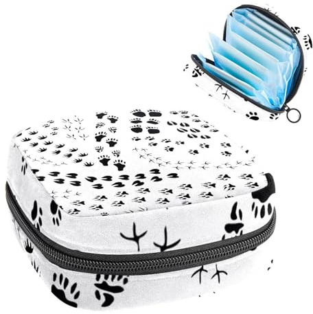 Aufbewahrungstasche für Damenbinden, Menstruationstasse, Tamponbeutel, Periodeneinlagen-Halter, Organizer für Frauen und Mädchen, schwarz-weiß, Tierpfoten, Katzen, Hunde, Krallen