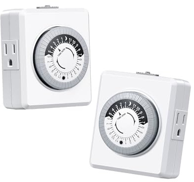 DEWENWILS 24 Hour Cycle Plug-in Mechanical Timer 2 Pack, Indoor Timer for Electrical Outlets, 30-Minute Intervals, Dual 3 Prong Outlets, 125V 15A for Room Lights, Lamps, ETL Listed
