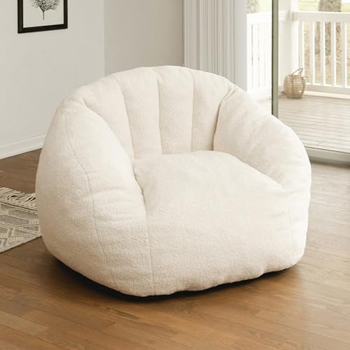 Big Joe Cloudberry Bean Bag Chair, Foam-Filled Structured Seat, Teddy Boucle, Icing, Adults