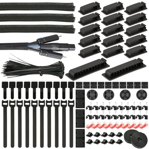 DODUOS 200 Stück Kabelmanagement Schreibtisch Organizer, Kabel Organizer Set Cable Management Kit, Kabelorganizer Set Schreibtisch Kabel Management, PC Kabelmanagement für Zuhause Büro