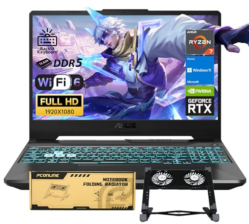 ASUS TUF A15 VR Ready Gaming Laptop, 39.6 cm FHD 144Hz, AMD Ryzen 7 7435HS, NVIDIA GeForce RTX 3050, 16GB DDR5 RAM, 1TB SSD, retroiluminado KB, RJ-45, paquete con radiador plegable PCO, enfriador