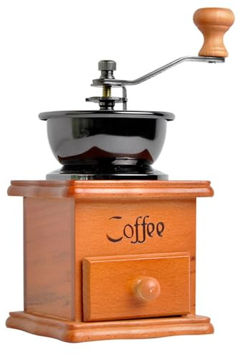Molinillo de café de mano – Molinillo de café clásico, molinillo de manivela | Molinillo de café de madera compacto para uso doméstico, molinillo de café antiguo con ajustes ajustables, molinillo
