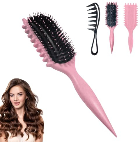 Lockenbürste, Curl Hair Brush, Haarbürste Strähnenkamm Wide Tooth Comb, Lockenkamm Grobzinkiger Kamm, Hai Zahnkamm Frauen Männer Salon Lockenkamm Naturlocken Kamm (Rosa)