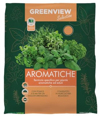 Greenview, Terriccio di alta Qualità Linea Selection, Substrato Specifico per le tue piante ad alta Aerazione e Drenaggio, massimo assorbimento nutritivo (per Piante Aromatiche, 20 Litri)