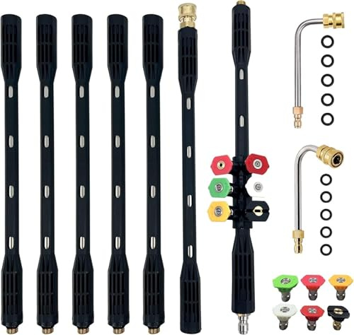 Bastille d'extension de lave-pression-9 Pack Gutter Nettoyage Outils Extension Baguette, Lance de remplacement de lave-linge électrique avec 5 embouts de buse, 1/4 Connexion rapide, 4000PSI