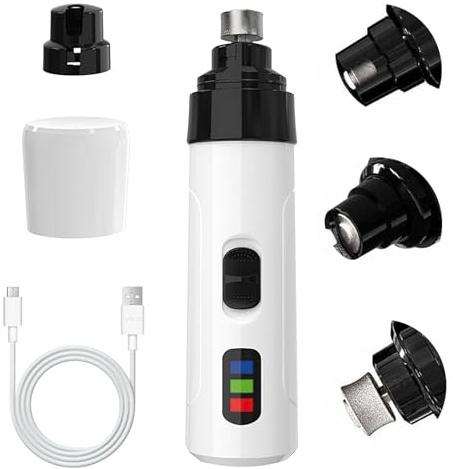 Dog Nail Grinders Quiet 2-Speed Groom Pro Electric Dog Nail Trimmer USB Rechargeable Dogs Claw Grinders Low Noise Cordless Pet Nails Clippers Claw File for Small Medium Large Dogs Puppy Cats (White)