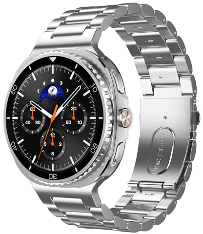 TiMOVO Metallband kompatibla med Galaxy Watch 8, 40 mm, 44 mm/Galaxy Watch 8 Classic 46 mm (2025), inget mellanrum rostfritt stål ersättningsrem för män och kvinnor, silver