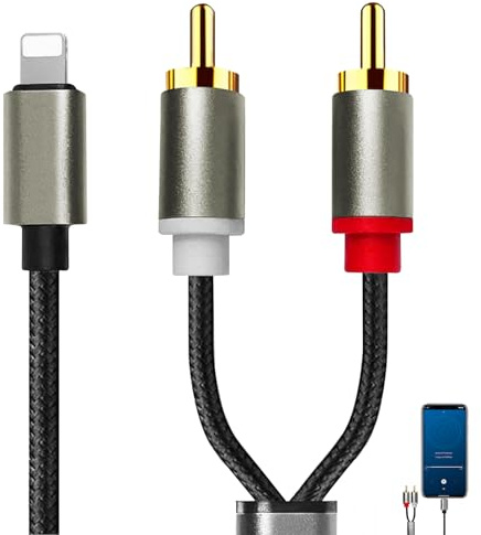 DONOONIS Cable RCA USB C, Cable Auxiliaire Voiture Pour iPhone, Adaptateur RCA Audio Auxiliaire Stéréo pour 13 13Pro 13ProMax 12 12ProMax 11ProMax XS X 8 7 (1 M)