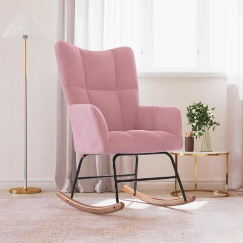 Teenpull Schaukelstuhl Samt Rosa, Komfortabler Polstersessel für Wohnzimmer, Schlafzimmer, Leseecke, Moderner Relaxsessel mit Holz-Kufen