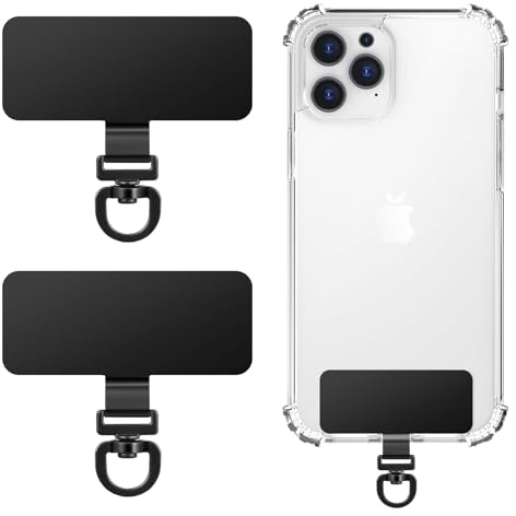 MoKo 2 Pack Metal Phone Tether Tabs, Rotatable 360° Phone Lanyard Patch, Rectangle Tether Tab for Most Full Coverage Cases, Universal Cellphone Strap Tab for iPhone Wrist Crossbody Strap, Black