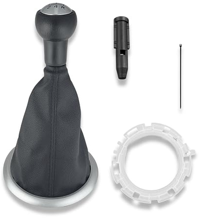 1neiSmartech Kit Pommeau de Levier de Vitesses 5 Rapports, Soufflet Noir, Bague, Cadre Extérieur Argent, Adaptateur, Compatible avec Citroën C3 2003-2009, OEM 2403CV, 1606400280, 7589T8, 7589V0