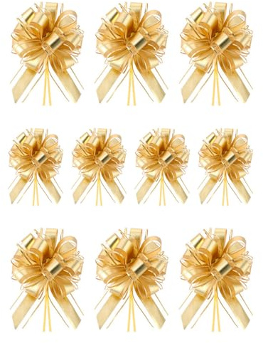 HUVZOR 10 pezzi Fiocchi per confezioni regalo,colore metallizzato opaco, per mazzi di regali, per San Valentino, feste, decorazioni per bottiglie di vino, confezioni regalo(Oro)