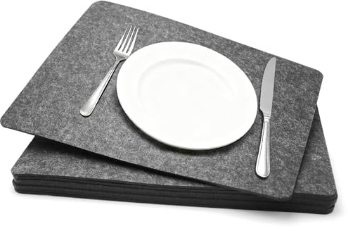 Piuluvor® 8 Stück Tischsets Filz 44 × 32 cm Platzsets Abwaschbar Dunkelgrau Platzset Filz aus 4 mm Dick für Küche Speisetisch
