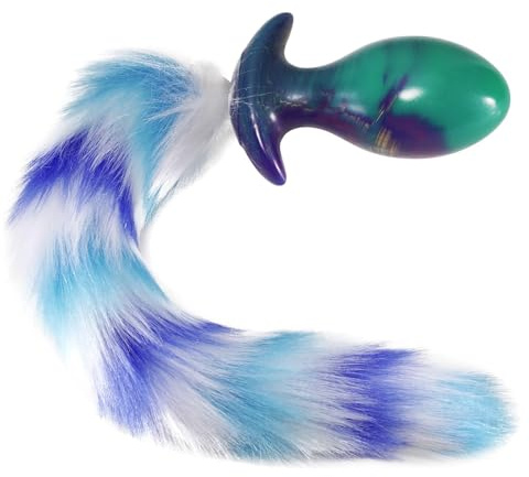 Analplug mit Schwanz, 11,4 cm Silikon Butt Plug mit T-Basis und 30 cm langem Fellschwanz, Analkugeln, Sexspielzeug für Rollenspiele, Frauen, Männer
