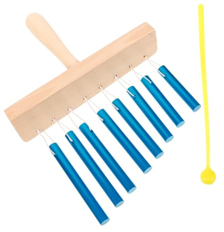 Eight Note Wind Bell Percussion Instrument with Mallet | Stainless Steel and Wood, Blue Finish, 8 Scales, for Band Accompaniment and Home Use